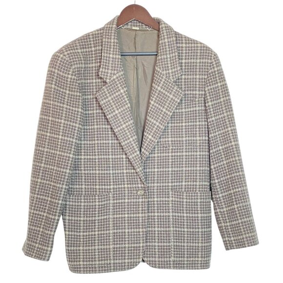 Mondi Jackets & Blazers - Vintage Mondi 36 Women's Wool Plaid Blazer Brown & Gray Oversized Back Belt